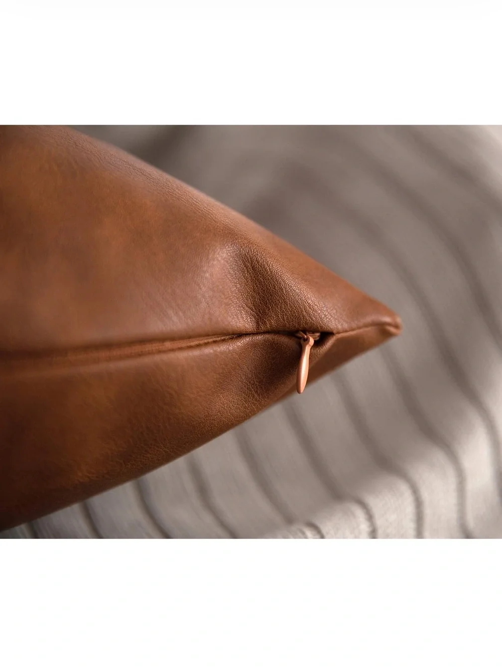 Cognac Brown Faux Leather Accent Pillow Covers - Set of 2 - C9